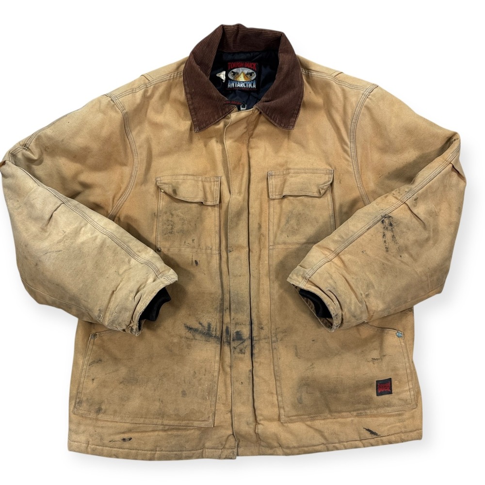 VTG Tough Duck Jacket Men's XL‎ Tan Antartica Chore Canvas Workwear Distressed